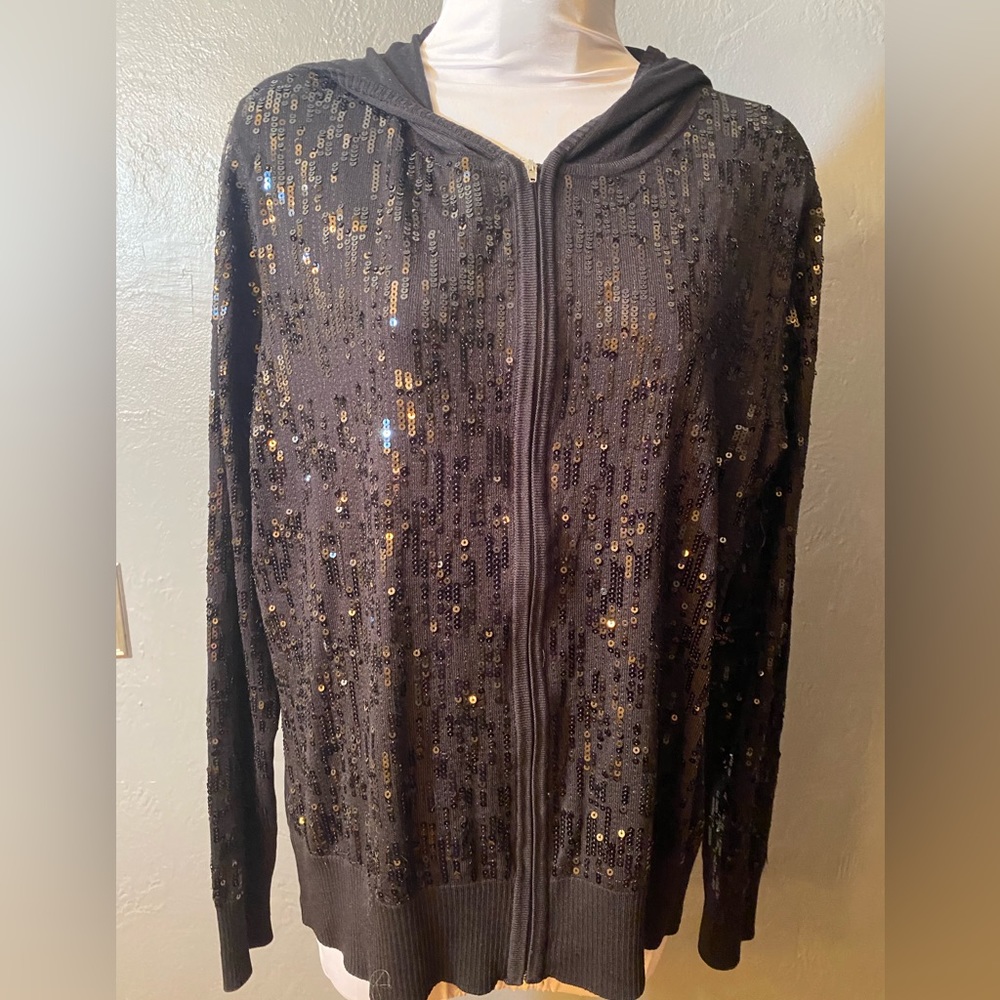 Escio sequin zip-up cardigan with hood